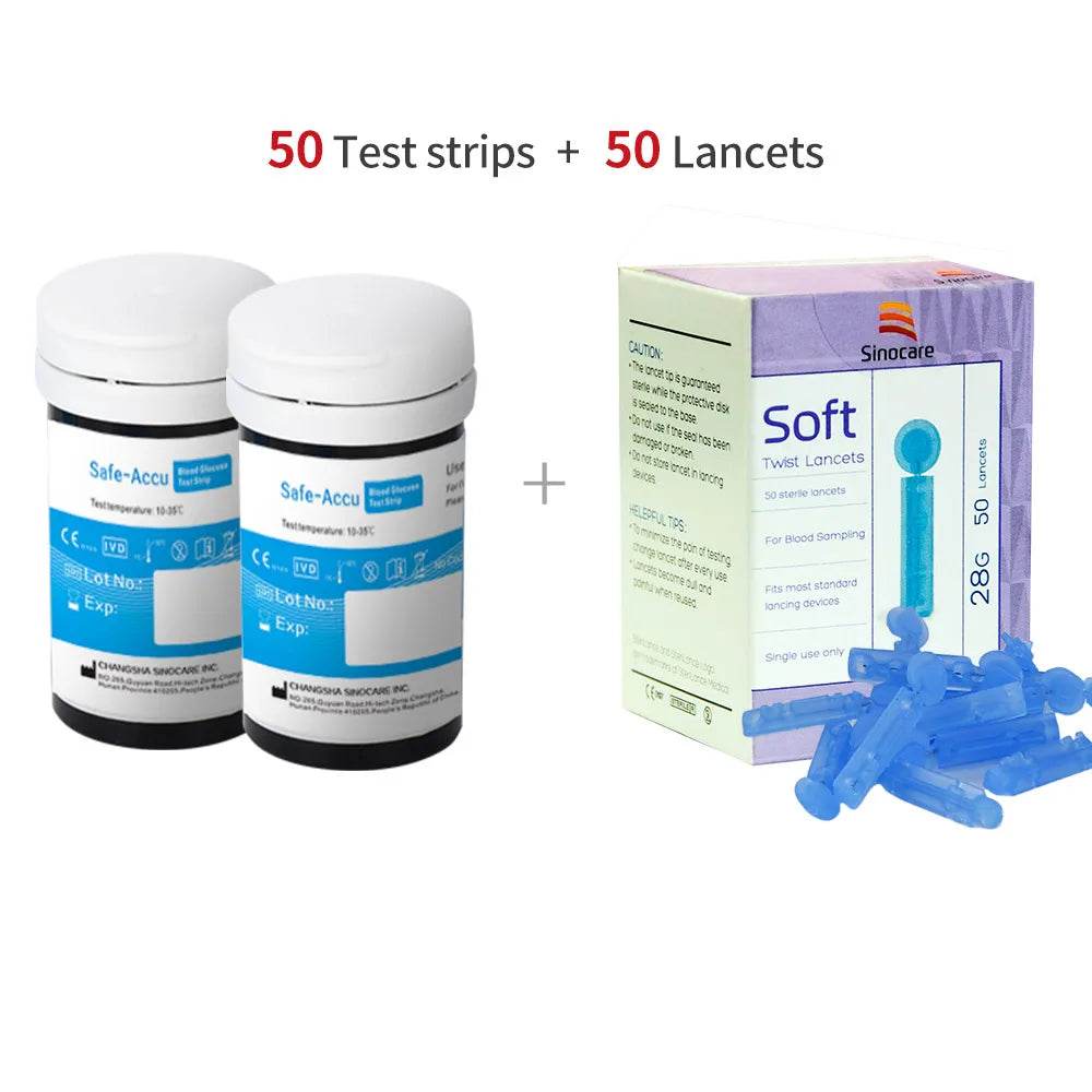 Sinocare Safe-Accu Blood Glucose Meter Glucometer Kit Diabetes Tester 50/100 Test Strips Lancets Medical Blood Sugar Meter - FLORANZANI- Beauté & Santé