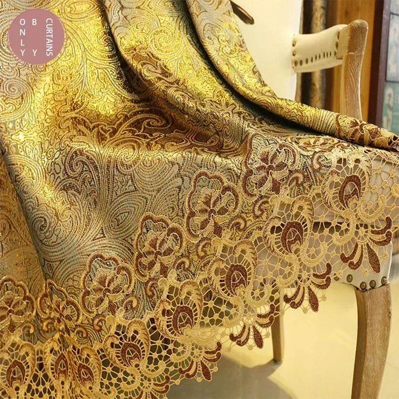 Gold Gilded Embroidered Hollowed Out Velvet Curtains for Living Room Bedroom Partition Curtains Customized Villa Valance Tube - FLORANZANI- Beauté & Santé