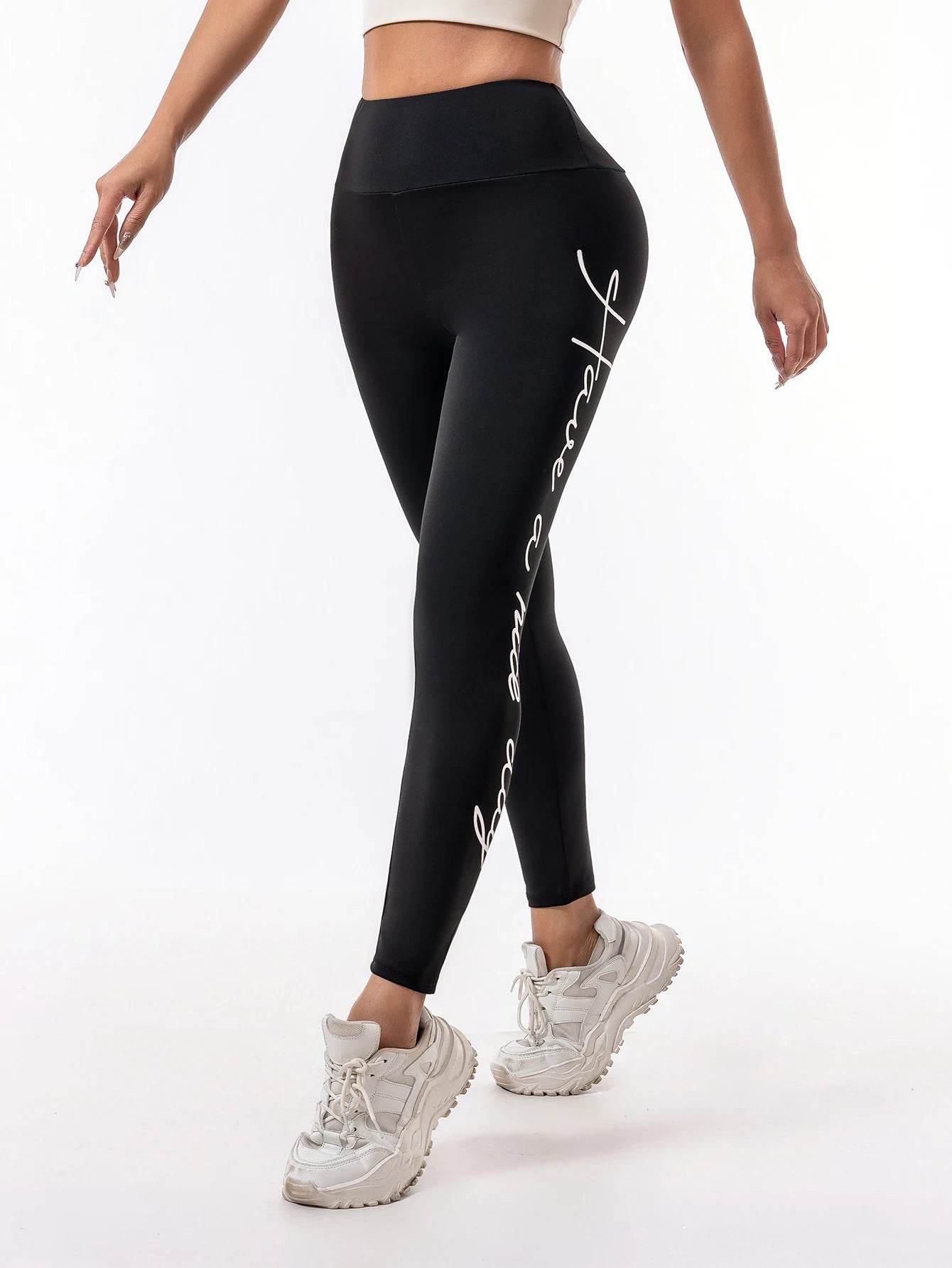 Letter print high waisted high spring quick-drying pants Sports pants Fitness yoga pants running woman - FLORANZANI- Beauté & Santé