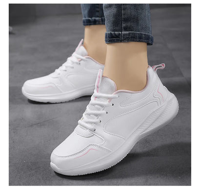 Women Running Shoes PU Leather Lace-up Men Warm Light Walking Sneaker Fitness Sport Flats Comfortable Black Size 35-44 Loafers