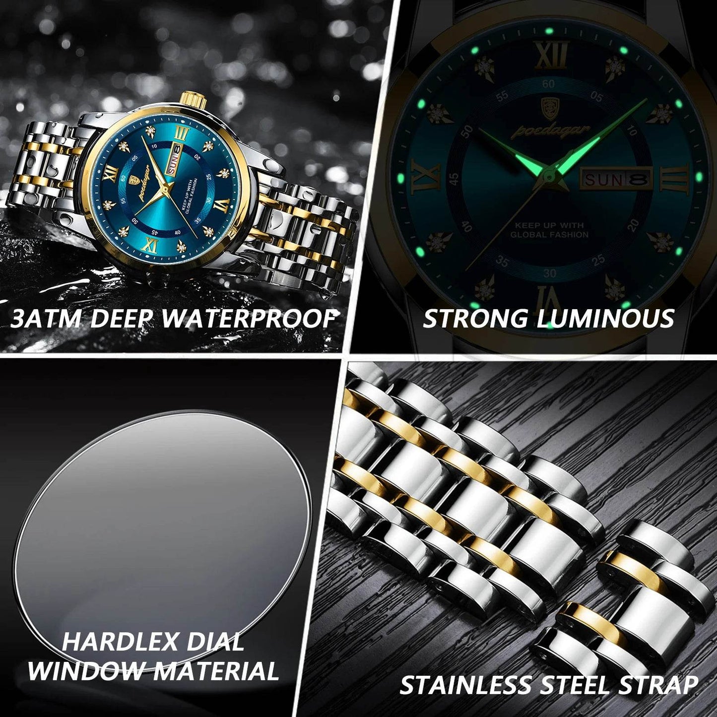 POEDAGAR Luxury Watch for Man Elegant Date Week Waterproof Luminous Men Watch Quartz Stainless Steel Sports Men's Watches reloj - FLORANZANI- Beauté & Santé