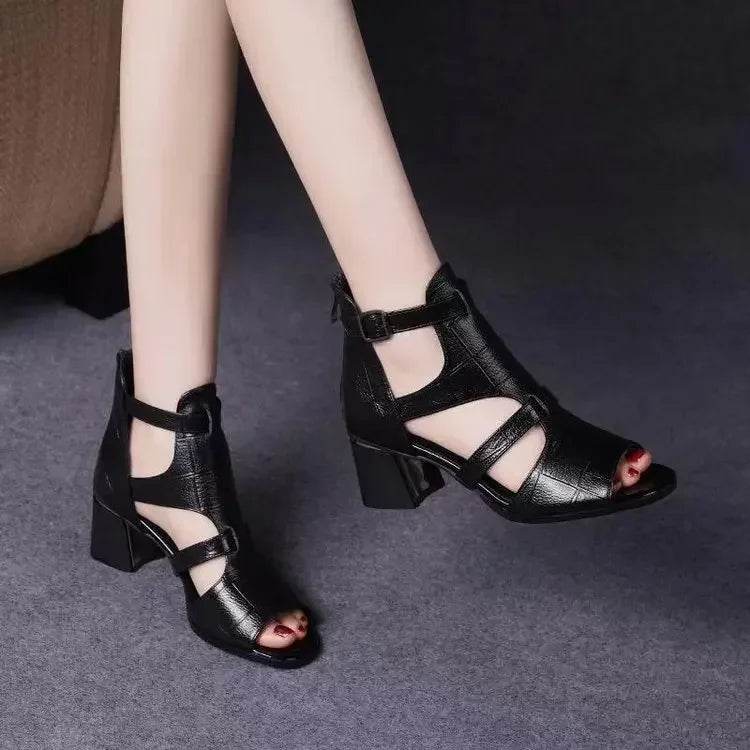 Women's Soft Leather Casual Roman Sandals Ladies Summer 2025 Soft Sole Platform Wedge Sandals Fashion Hollow Designer Sandals - FLORANZANI- Beauté & Santé