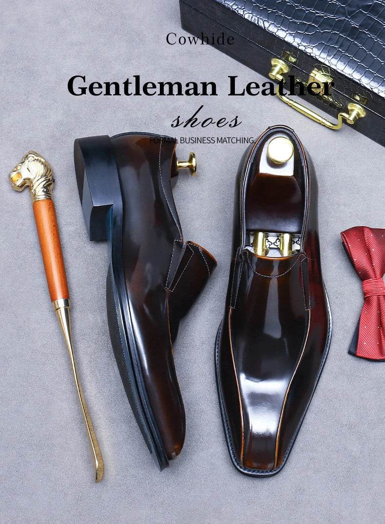 Business Formal Shoes Men's Cowhide Genuine Leather Pointed Toe Loafers Men's Office High Quality Leather Shoes Men's Suit Shoes - FLORANZANI- Beauté & Santé