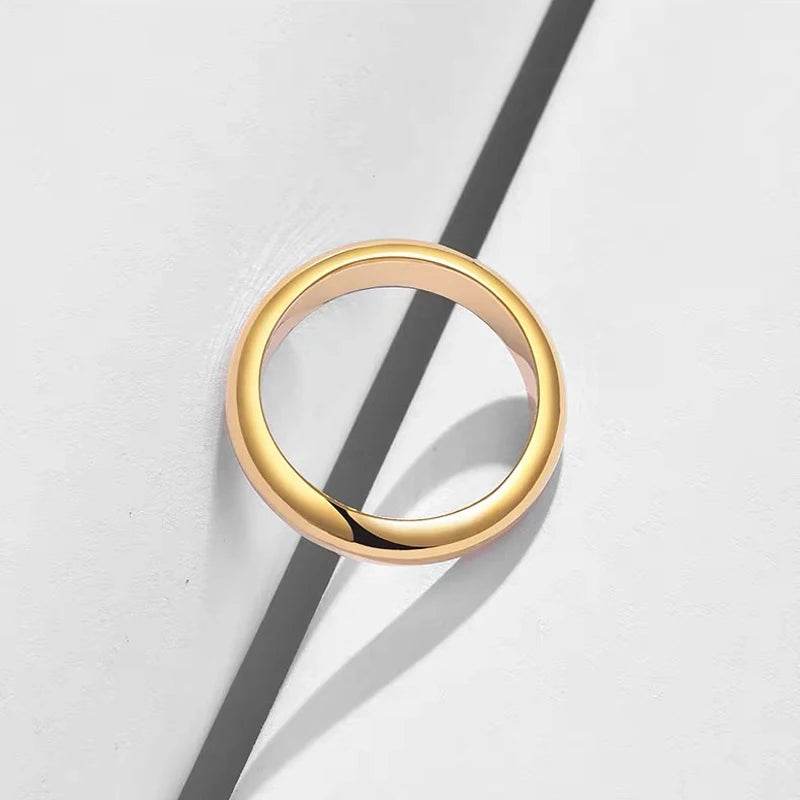 Non-Fading Fine 4mm Round 18K Golden Ring Women's Men's Simple Wedding Band Lover's Couple's Gift Jewelry - FLORANZANI- Beauté & Santé