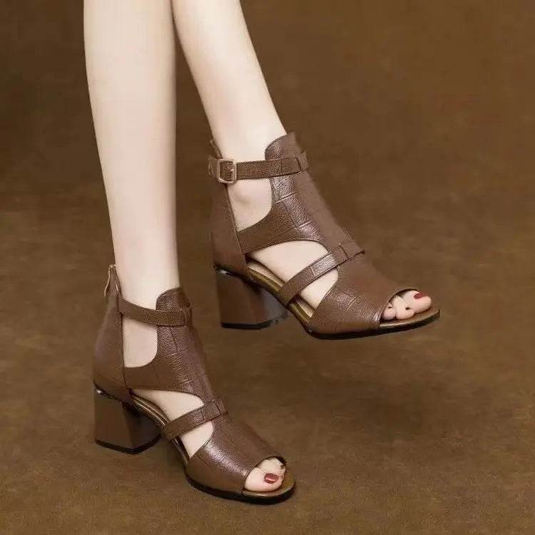 Women's Soft Leather Casual Roman Sandals Ladies Summer 2025 Soft Sole Platform Wedge Sandals Fashion Hollow Designer Sandals - FLORANZANI- Beauté & Santé