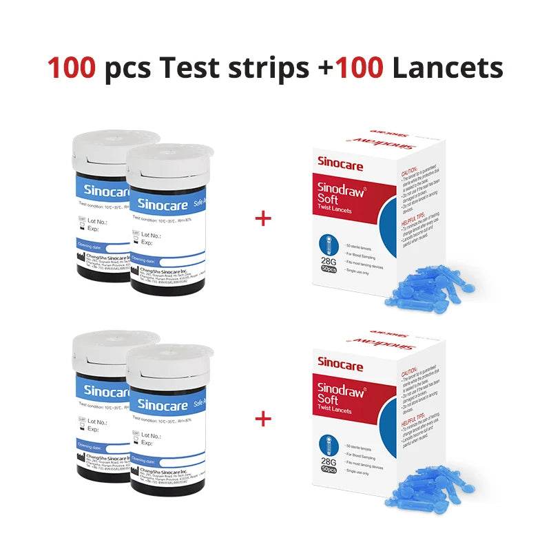 Sinocare Safe-Accu Blood Glucose Meter Glucometer Kit Diabetes Tester 50/100 Test Strips Lancets Medical Blood Sugar Meter - FLORANZANI- Beauté & Santé