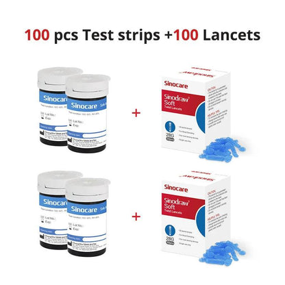 Sinocare Safe-Accu Blood Glucose Meter Glucometer Kit Diabetes Tester 50/100 Test Strips Lancets Medical Blood Sugar Meter - FLORANZANI- Beauté & Santé