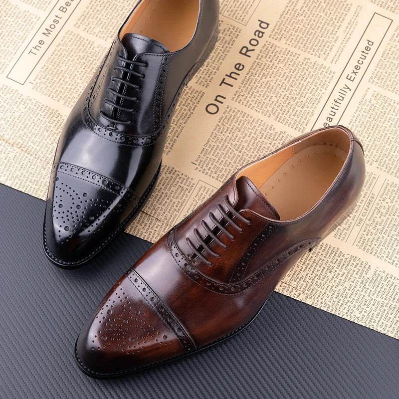 Classic Brogue Shoe Men's Business Suits Matches New Style Genuine Cowhide Handmade Formal Office Wedding Party Mans Dress Shoes - FLORANZANI- Beauté & Santé