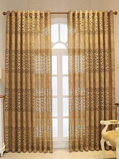 Khaki eight character hollow perforated curtains suitable for decorating living room and bedroom curtains - FLORANZANI- Beauté & Santé