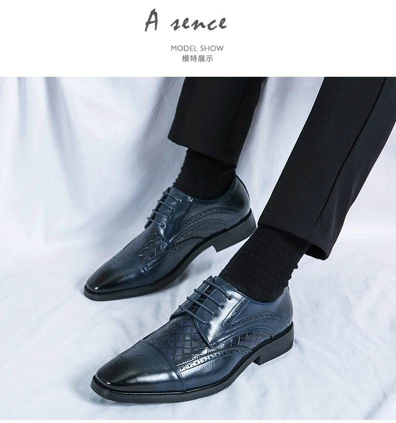 Weaving Formal Shoes For Men Brown Leather Men's Shoes Fashion Stitching Elegant Mans Autumn Footwear Male Wedding Shoes - FLORANZANI- Beauté & Santé