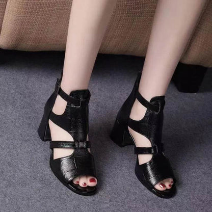 Thick Heels Sandals Women 2024 Summer New Holow Out Sandals Lady High Heeled Pumps Lady Peep Toe Cover Heel Fashion Roman Shoes - FLORANZANI- Beauté & Santé