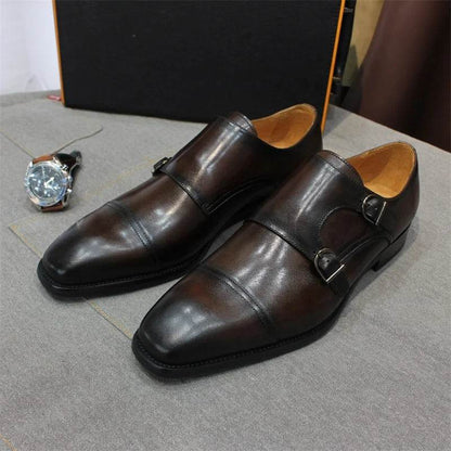 Luxury Handmade Genuine Leather Men's Shoes Formal Classic Double Buckle Monk Shoes Pointed Toe Business Dress Wedding Men Shoes - FLORANZANI- Beauté & Santé