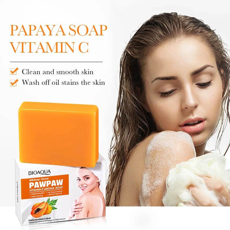 1Box Papaya Handmade Soap Vitamin C Facial and Bath Soaps Body Care Skin Deep Clean Skin Removal Products Body Brighten - FLORANZANI- Beauté & Santé