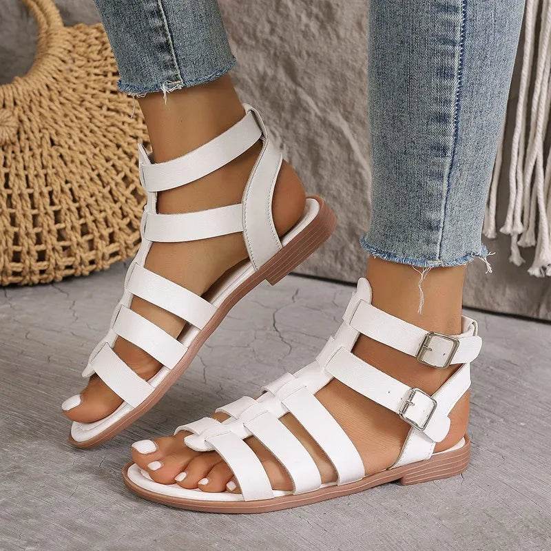 Luxury Women's Sandals Summer Elegant Woman Shoes with Low Heels Flats Casual Gladiator White Fish Toe Designer Sandals Flats - FLORANZANI- Beauté & Santé