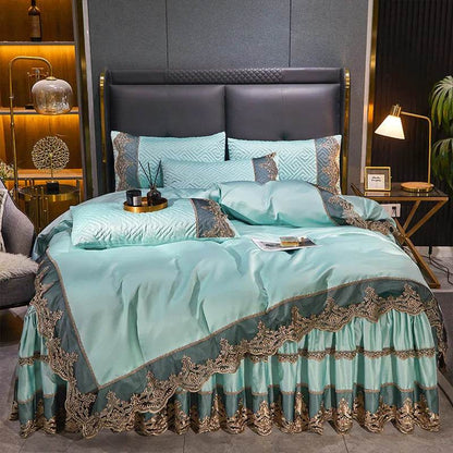 Satin Euro Bed Jacquard Bedding Set Luxury Duvet Cover Set Nordic Bed for Home Comfort Sheet Set Pillowcas Bed Skirts Bedding - FLORANZANI- Beauté & Santé