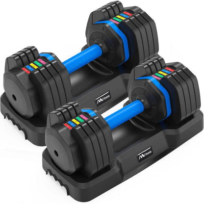 Adjustable Dumbbell - 55lb X2 Set of 2 Anti-Slip Handle Fast Adjust Weight By Turning Handle Tray Exercise Fitness Dumbbell - FLORANZANI- Beauté & Santé