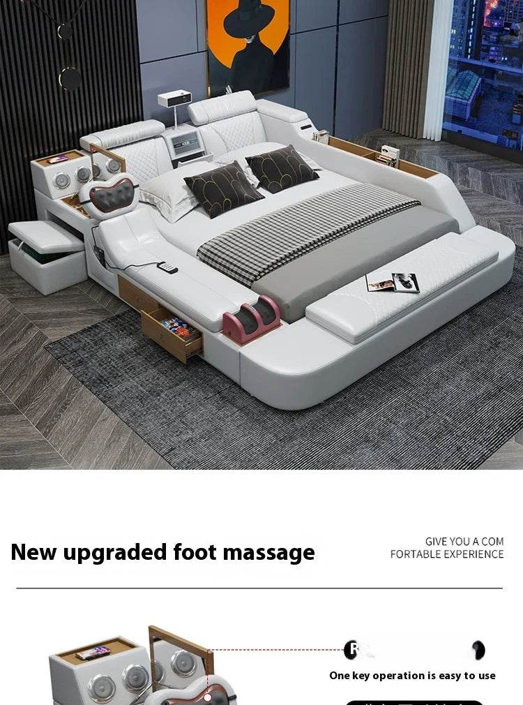 Gamer Massage Tatami Leather Bed Bedroom Lazy Double Bed Modern Simple Wedding With Projector STravel Muebles Trendy Furniture - FLORANZANI- Beauté & Santé