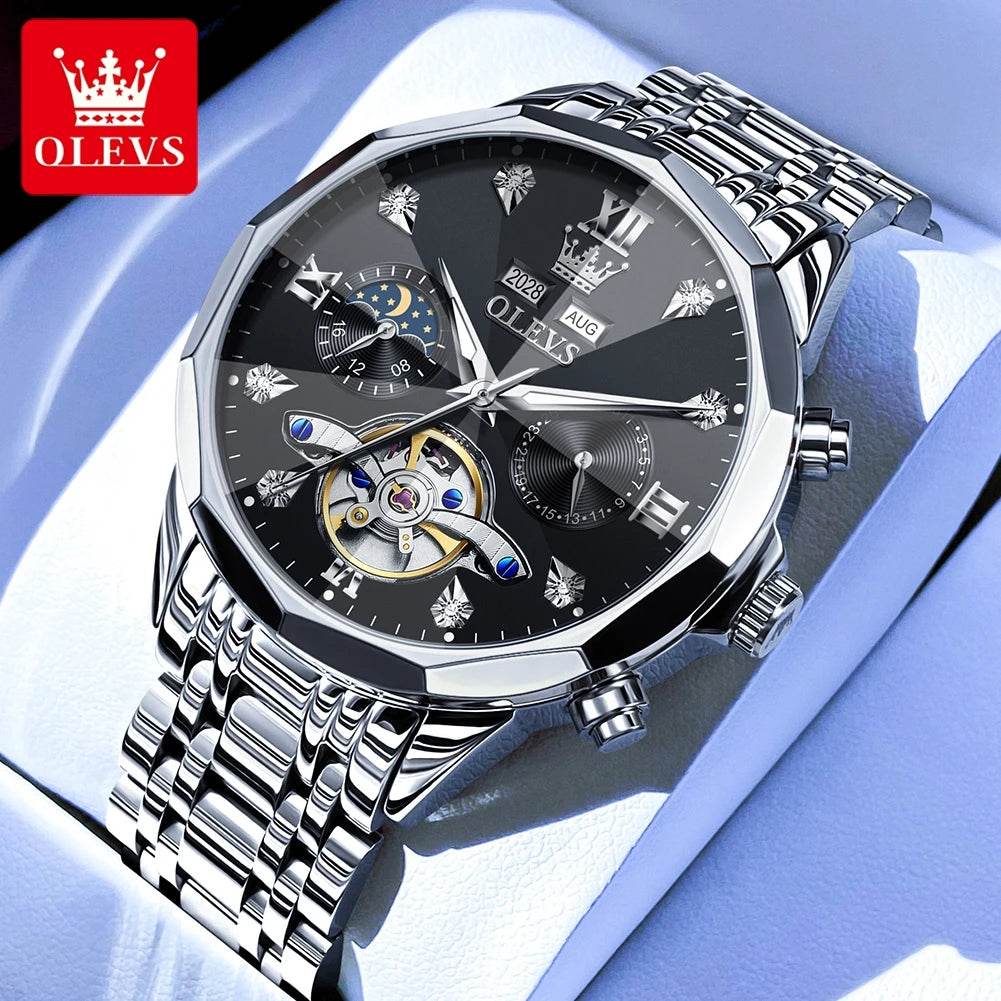 OLEVS 6621 Mens Watch Business Brand Automatic Mechanical Watch Waterproof Watch For Man Moon Phase Original Watches Luxury Men - FLORANZANI- Beauté & Santé