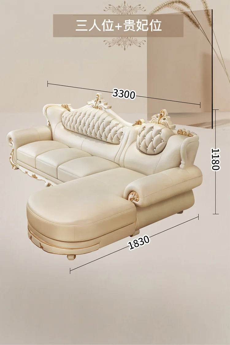 Sofa living room European solid wood leather art sofa concubine combination set Small apartment luxury furniture 2024 new - FLORANZANI- Beauté & Santé