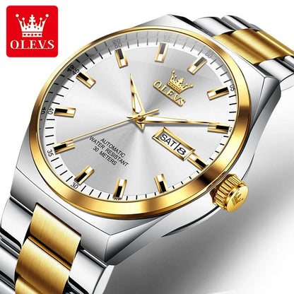 OLEVS Automatic Mechanical Watch Men Silver Gold Steel Belt Luminous Waterproof Top Brand Luxury Watches relogios masculino - FLORANZANI- Beauté & Santé