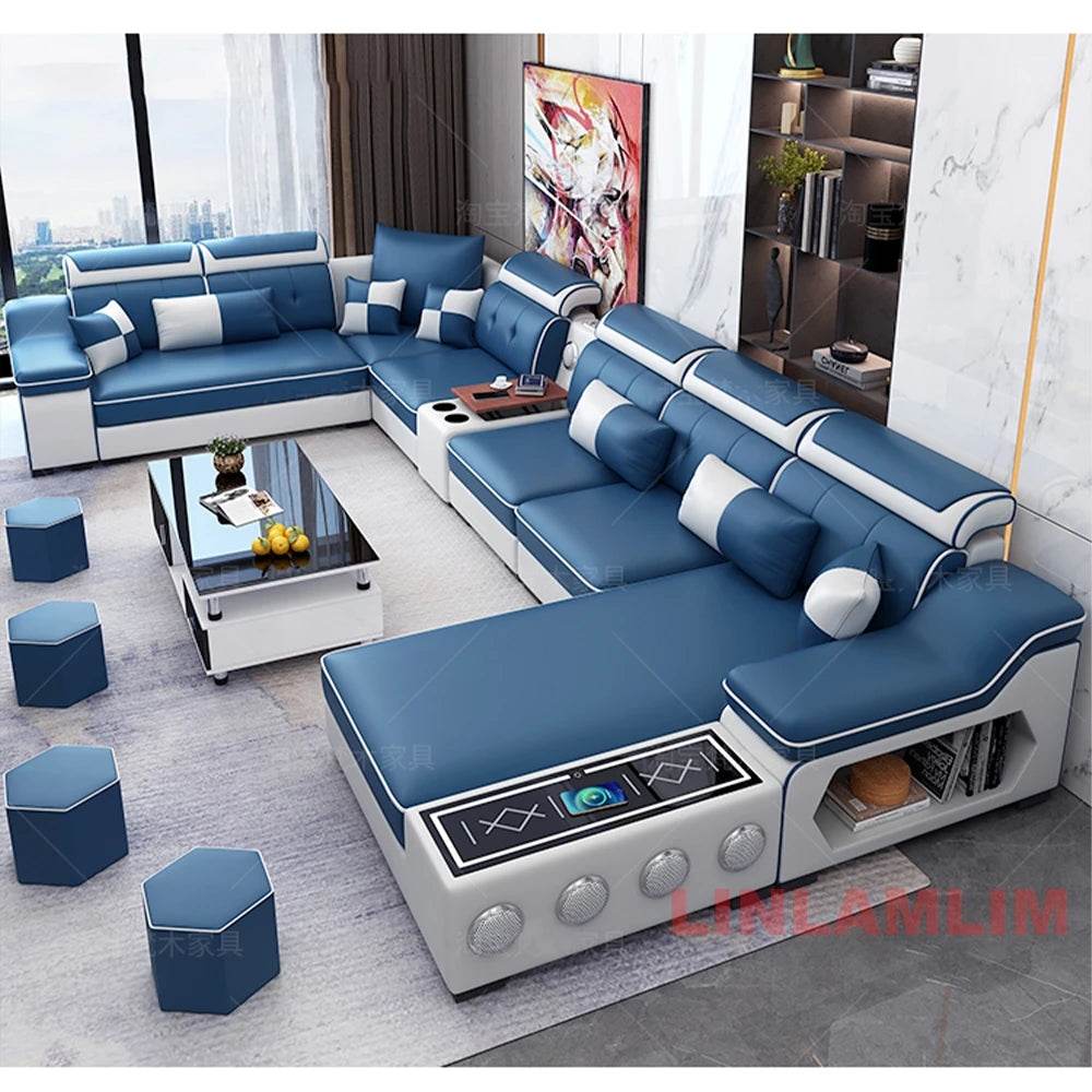 MANBAS Modern Scientific Cloth Sectional Sofa Set with Chaise Lounge, Bluetooth Speakers, and USB Charging Ports for Living Room - FLORANZANI- Beauté & Santé