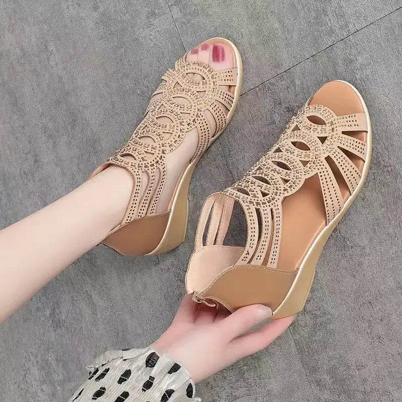 Soft Leather Roman Sandals Women 2023 Summer New Soft Sole Outwear Women's Wedge Shoes Fashion Casual Designer Shoe Ladies - FLORANZANI- Beauté & Santé