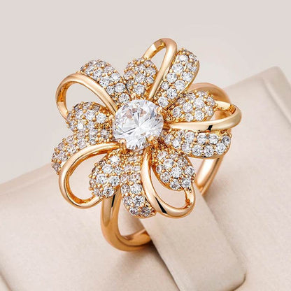 Wbmqda Luxury Crystal Flower Ring For Women 585 Rose Gold Color Natural Zircon Setting Ethnic Wedding Engagement Fine Jewelry - FLORANZANI- Beauté & Santé