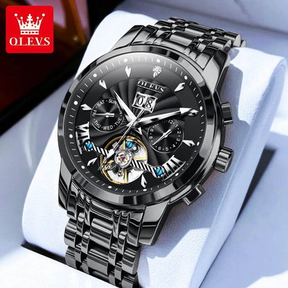 OLEVS 9965 Mens Watch Classic Hollow Out Automatic Mechanical Watch Original Movement Waterproof Luminous Calendar Year Moon - FLORANZANI- Beauté & Santé