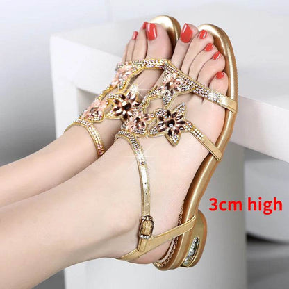 2023 New Fashion Sandals Ladies High and Low Heel Sandals Leather Women's Sandals with Diamonds Outdoor Ladies Beach Shoes - FLORANZANI- Beauté & Santé