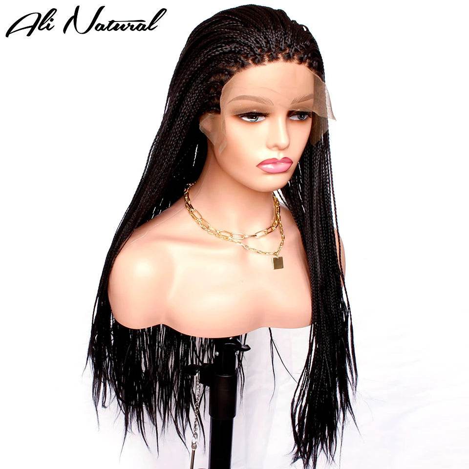 Synthetic Lace Front Hand Braided Wig 13x3 Lace Frontal Cornrow Micro Box Braid Wig for Africa Black Women 24inch - FLORANZANI- Beauté & Santé