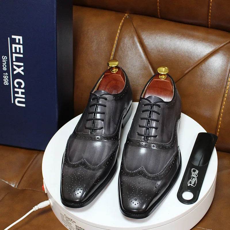 Luxury Men's Dress Shoes Genuine Calf Leather Oxford Shoes for Men Wingtip Brogue Comfortable Business Formal Shoes Male - FLORANZANI- Beauté & Santé