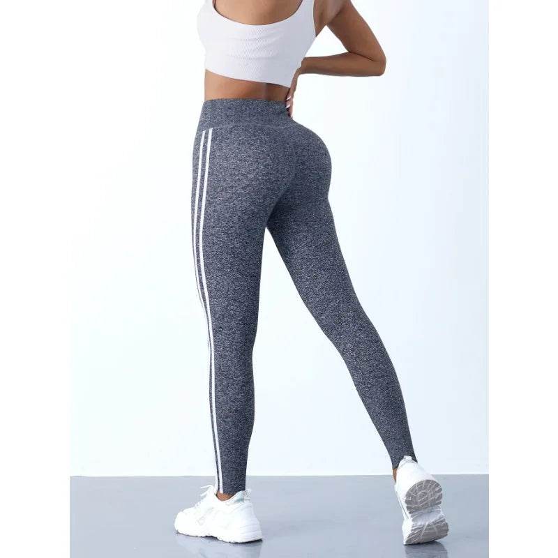 Yoga Leggings Women Striped Slim Sports Pants High Waist Hip Liftting Casul Tights Workout Running Stretchy Gym Leggings - FLORANZANI- Beauté & Santé