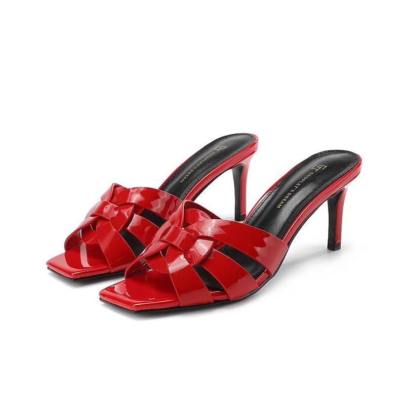 Women's Stiletto heel open toe slippers patent leather casual fish mouth shoes Luxury brand open toe summer solid color sandals - FLORANZANI- Beauté & Santé