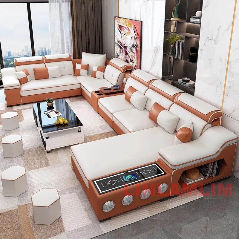 MANBAS Modern Scientific Cloth Sectional Sofa Set with Chaise Lounge, Bluetooth Speakers, and USB Charging Ports for Living Room - FLORANZANI- Beauté & Santé