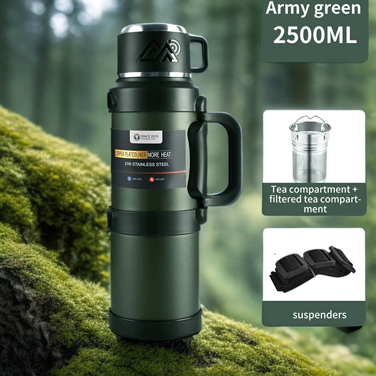 Stainless Steel Thermos Bottle with Handle Outdoor Portable Large Capacity Thermal Water Bottle ,Keep Hot and Cold for 72H - FLORANZANI- Beauté & Santé