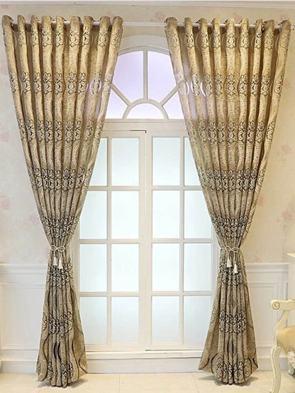 European Curry Eight Wave Perforated Curtains Living Room Bedroom Blackout Decorative Curtains, Party Decoration - FLORANZANI- Beauté & Santé