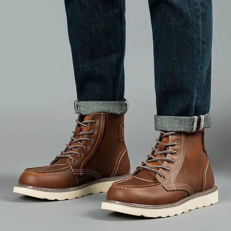 Men's Boots American Retro Tooling Boots Casual Crazy Horse Leather Vintage Man Lace Up Ankle Boots Hombre Zapatillas Hombre - FLORANZANI- Beauté & Santé