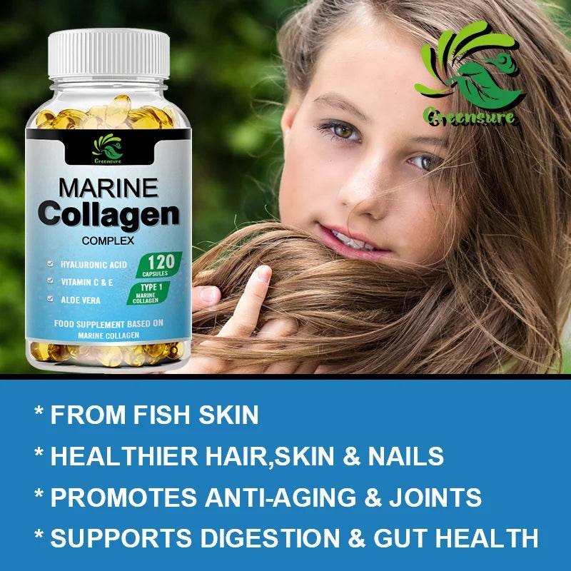 Greensure Marine Collagen - With Hyaluronic Acid, Biotin & Blueberry Support Joint, Hair, Skin, Nail, Cartilage & Overall Health - FLORANZANI- Beauté & Santé