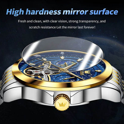 OLEVS Luxury Brand Men's Watches Luminous Waterproof Fully Automatic Mechanical Watch Starry Sky Dial Moon Phase Hollow Out - FLORANZANI- Beauté & Santé