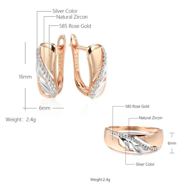 Wbmqda Fashion 585 Rose Gold Silver Color Drop Earrings Ring For Women Natural Zircon Setting Luxury Wedding Party Jewelry Gifts - FLORANZANI- Beauté & Santé