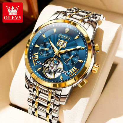 OLEVS 9965 Mens Watch Classic Hollow Out Automatic Mechanical Watch Original Movement Waterproof Luminous Calendar Year Moon - FLORANZANI- Beauté & Santé