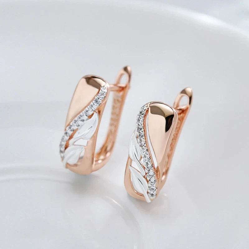 Wbmqda Fashion 585 Rose Gold Silver Color Drop Earrings Ring For Women Natural Zircon Setting Luxury Wedding Party Jewelry Gifts - FLORANZANI- Beauté & Santé