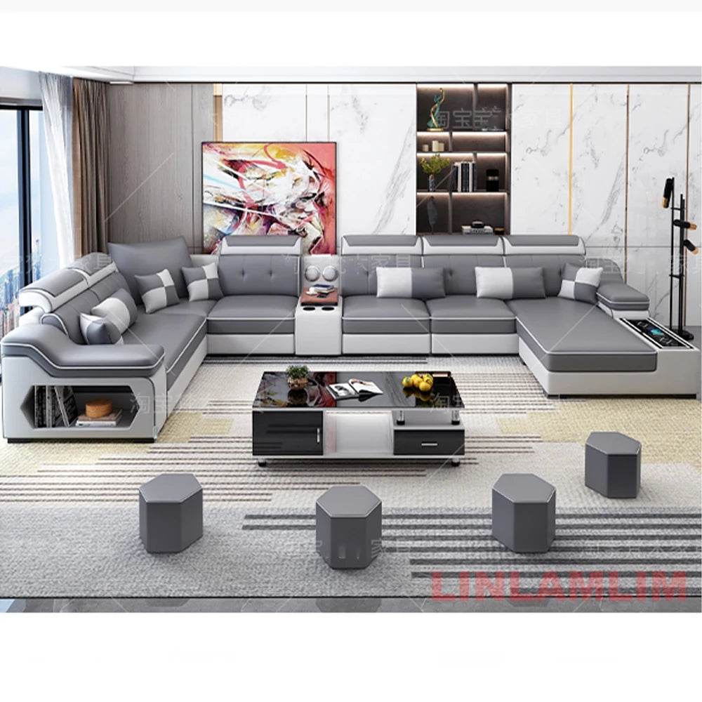 MANBAS Modern Scientific Cloth Sectional Sofa Set with Chaise Lounge, Bluetooth Speakers, and USB Charging Ports for Living Room - FLORANZANI- Beauté & Santé