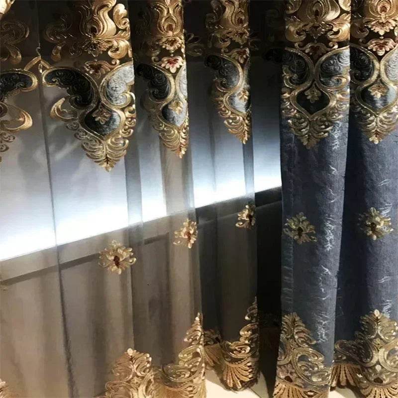 New Blue Stamped Embroidered Jacquard Curtains for Living Room Bedroom Villa Customized Home Decoration Finished Valance - FLORANZANI- Beauté & Santé