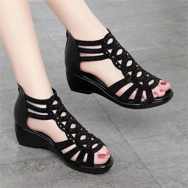 Leather Sandals Women 35-40 Wedges Gladiator Sandals Woman Comfortable Summer Shoes Ladies Platform Sandals Plus Size 9058 - FLORANZANI- Beauté & Santé