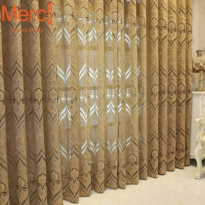 European Style Gold Curtains for Living Dining Room Bedroom Jacquard Luxury High-end Window Tulle Drape Home Decor Custom Size - FLORANZANI- Beauté & Santé