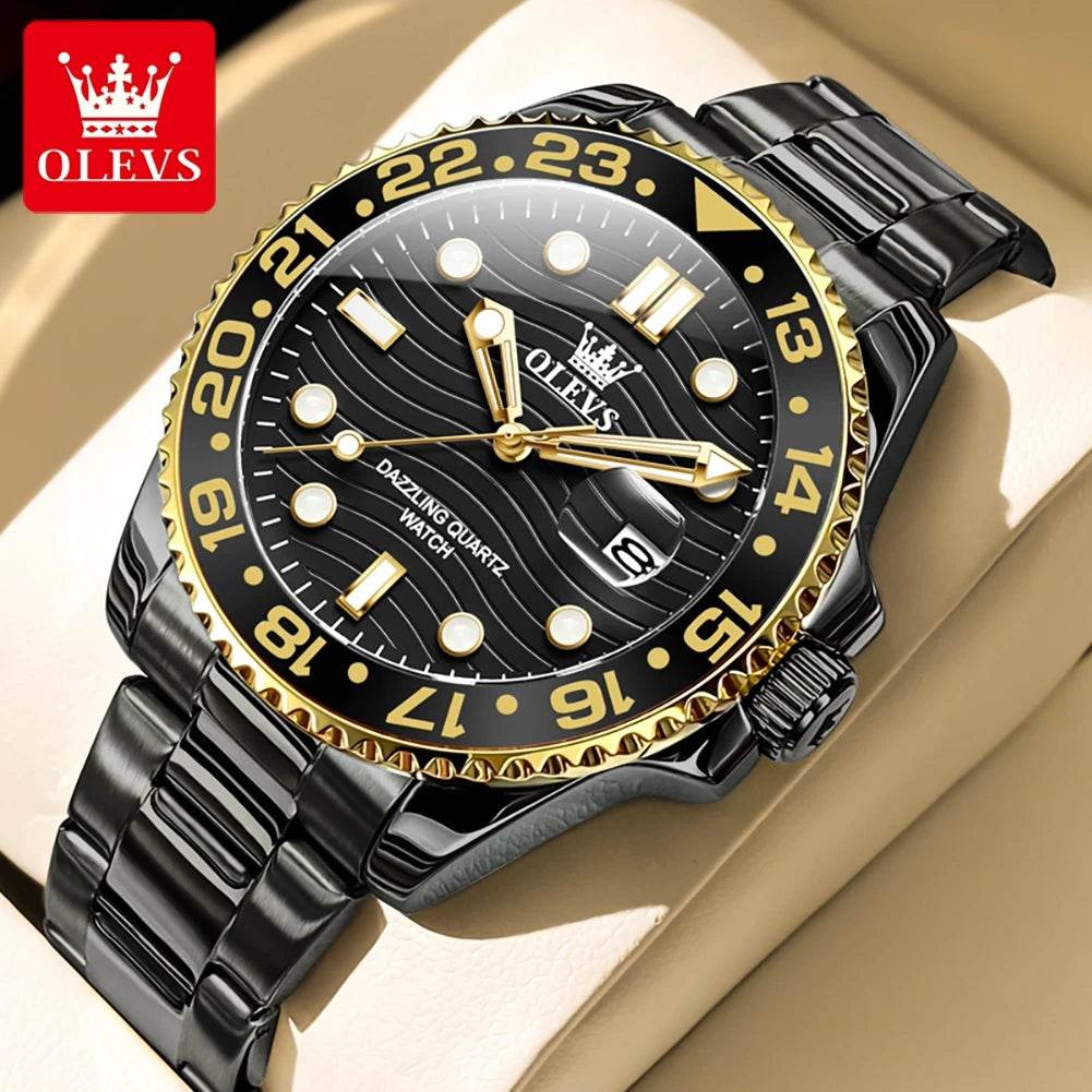 OLEVS Original Brand High Fashion Men's watch WaterproofCalendar Quartz Watch for Male Luminous Stainless Steel Authentic Watch - FLORANZANI- Beauté & Santé