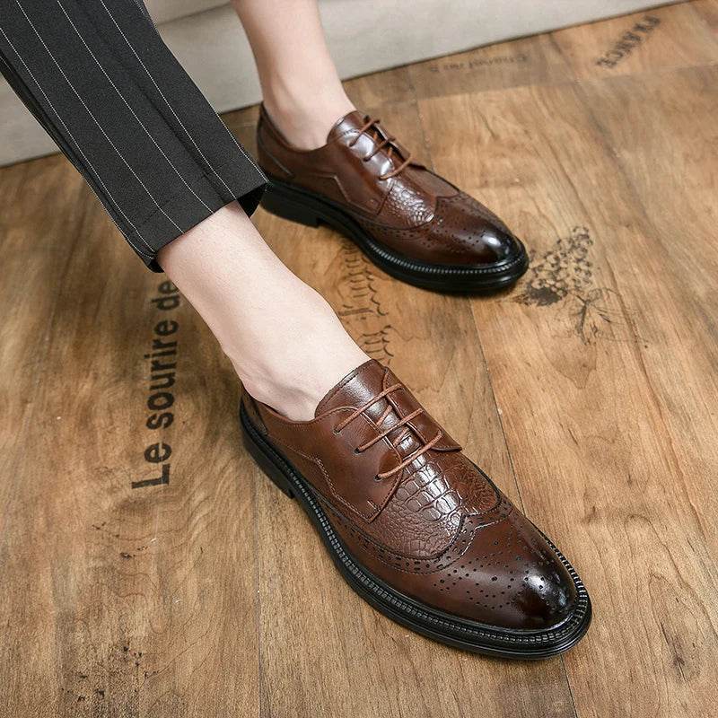 Designer Business Oxfords Formal Wedding Mens Derby Italian Original Crocodile Leather Dress Office Loafers Casual Shoes for Men - FLORANZANI- Beauté & Santé