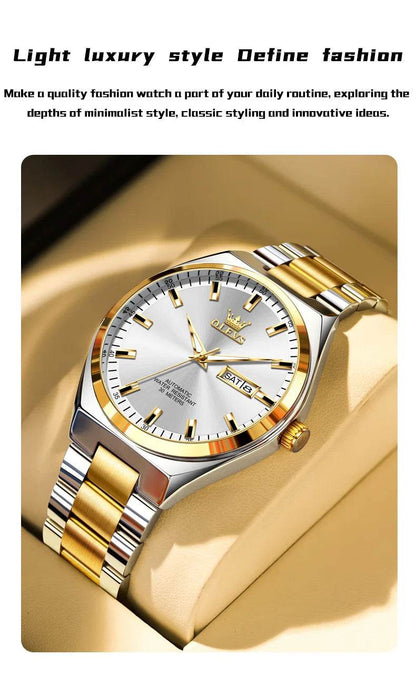 OLEVS Automatic Mechanical Watch Men Silver Gold Steel Belt Luminous Waterproof Top Brand Luxury Watches relogios masculino - FLORANZANI- Beauté & Santé