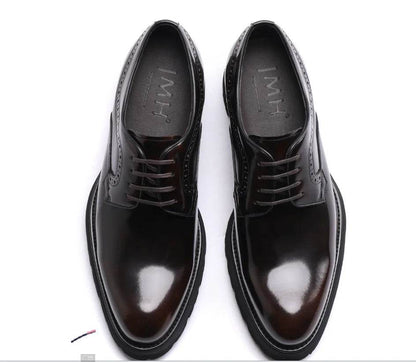 Bright Leather Derby shoes, thick-soled young wedding groom shoes, men's leather round head, business shoes, commuter dres - FLORANZANI- Beauté & Santé